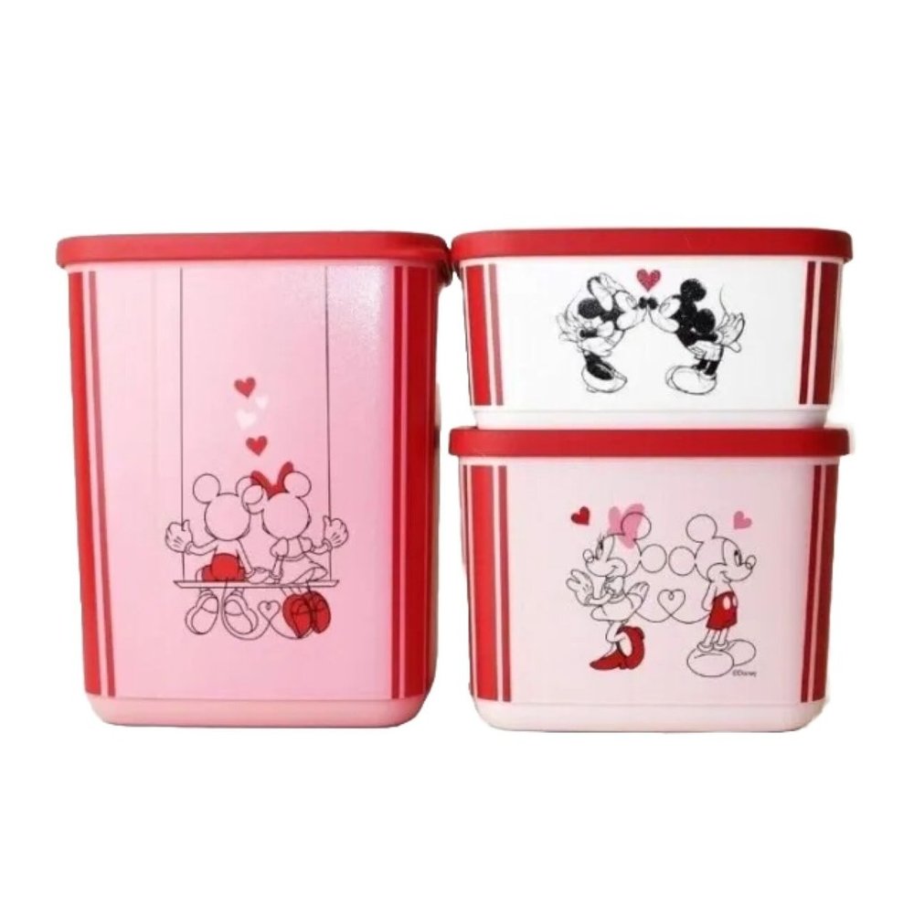 Tupperware Disney Mickey And Minnie Mouse Love Fridge Canister Set Valentines